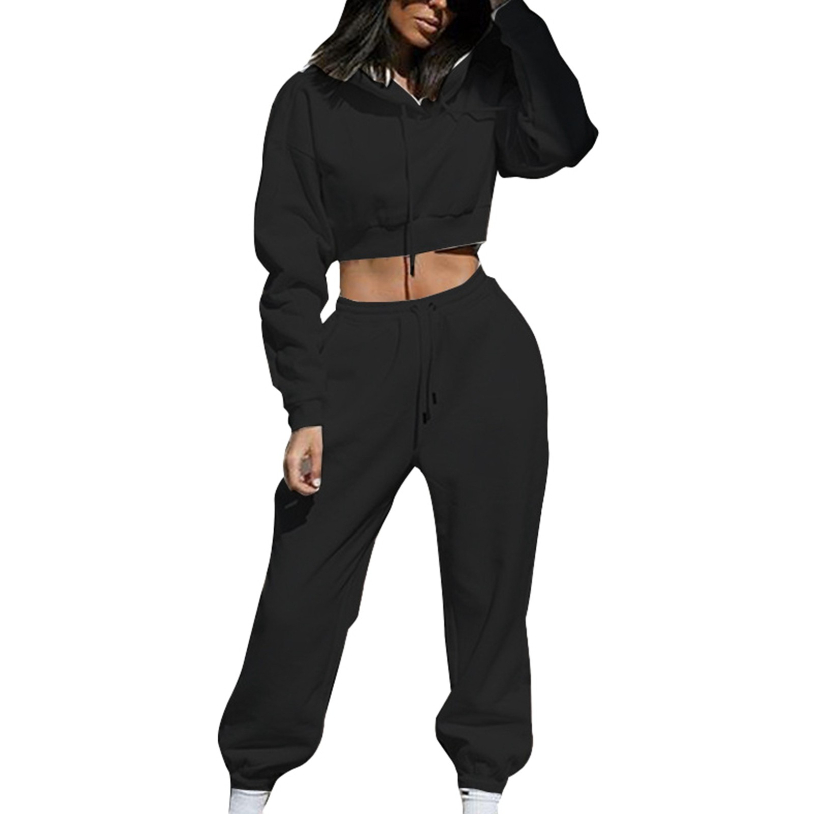 thumbnail image 1 of Conjunto de sudadera con capucha de felpa para mujer - Manga larga, dos piezas deportivas y de ocio - S-XXL, 1 of 5